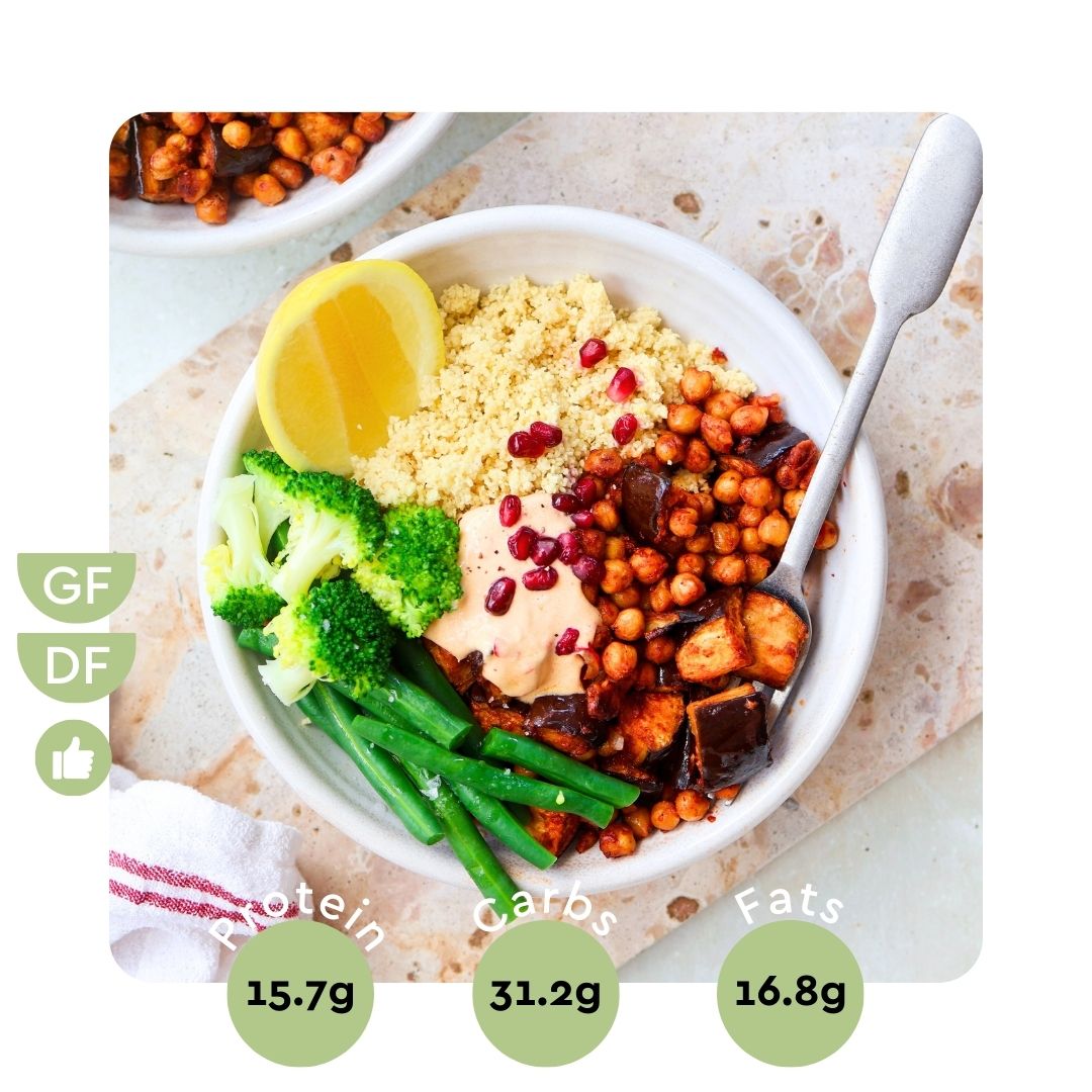 Chickpea Eggplant Tahini Bowl